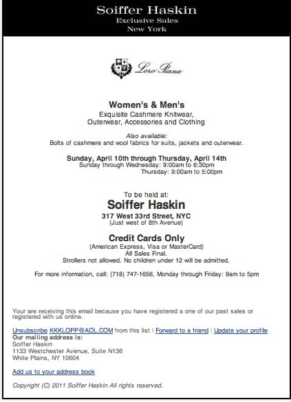 Loro Piana Sale at Soiffer Haskin