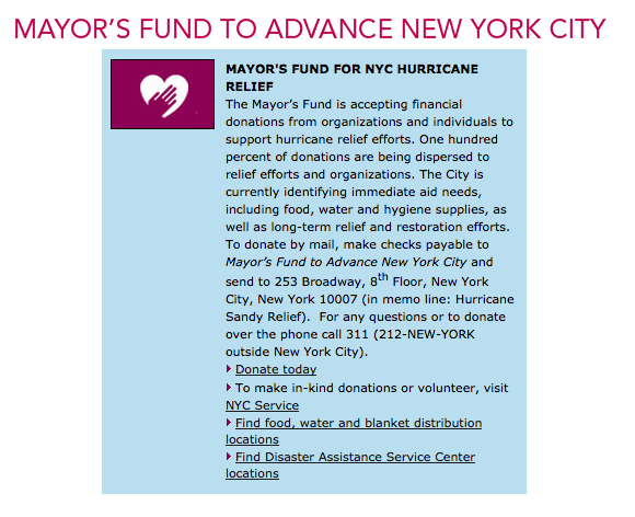 MAYORS FUND NYC SANDY RELIEF MAYORS FUND NYC SANDY RELIEF