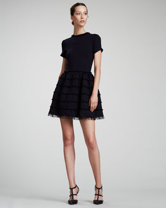 RED Valentino Lace-Trim Full-Skirt Dress
