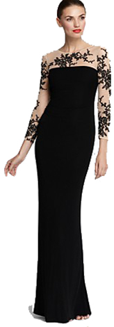 David Meister Embroidered Illusion Neckline Gown