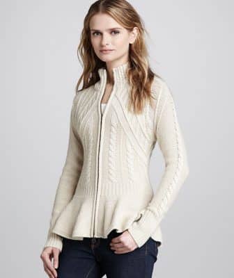 Autumn Cashmere Cable-Knit Peplum Cashmere Jacket