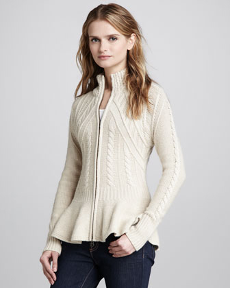 Autumn Cashmere Cable-Knit Peplum Cashmere Jacket